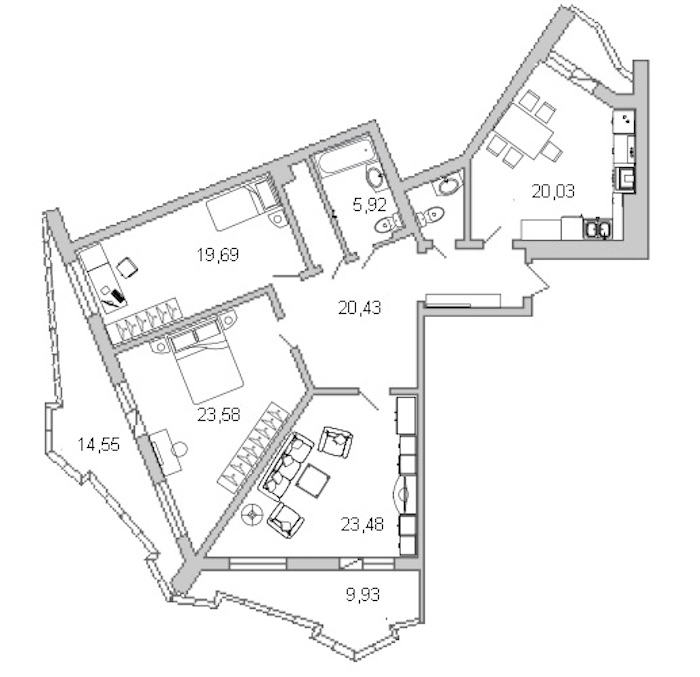 3-комнатная квартира 127 м², 21/21 эт., ЖК «Лондон Парк»